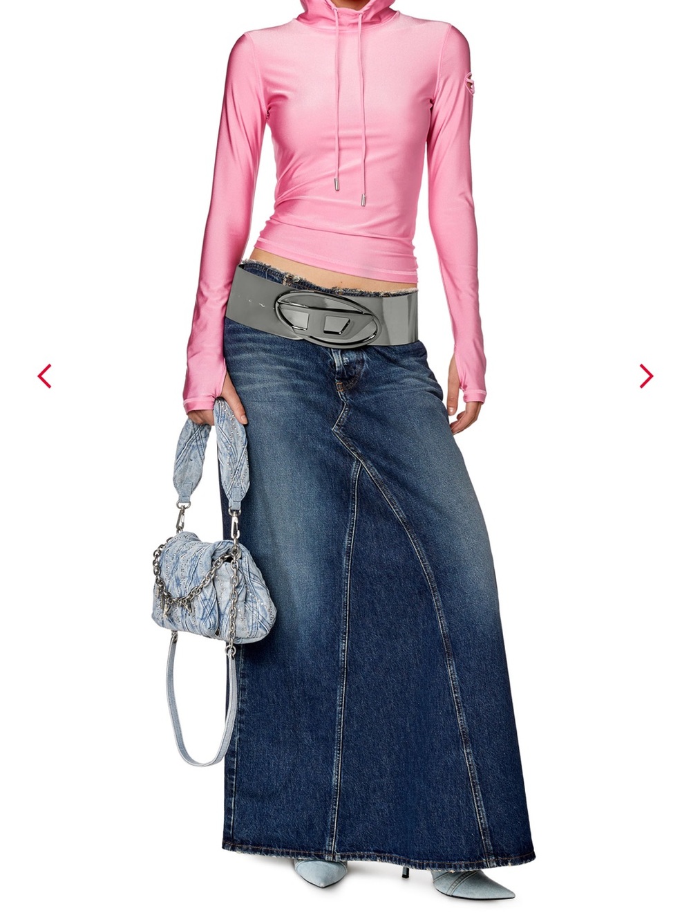 Diesel Blue Denim Maxi Skirt Fray Waistband 25 Grunge Bohemian Y2K Western